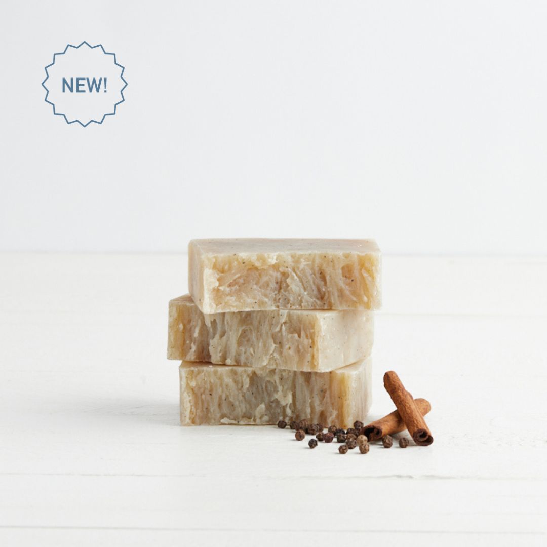 Sebesta Apothecary Seasonal Soap stack of 3 bars has cinnamon sticks and black pepper corn. NEW! Icon