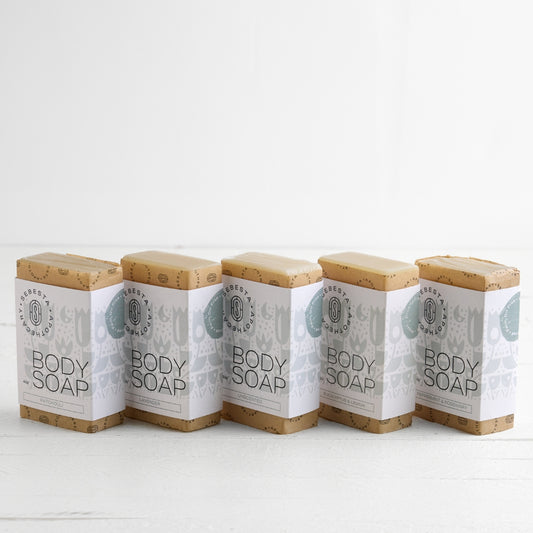 5 bars of body soap Sebesta Apothecary Branding white background