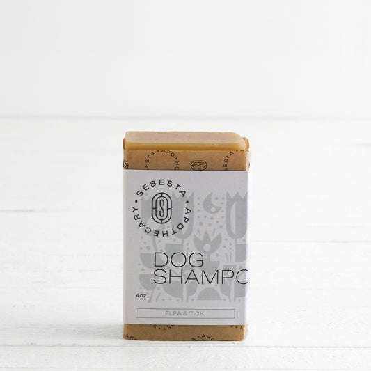 Single Bar of Dog Shampoo Soap with Sebesta Apothecary Branding on a white background