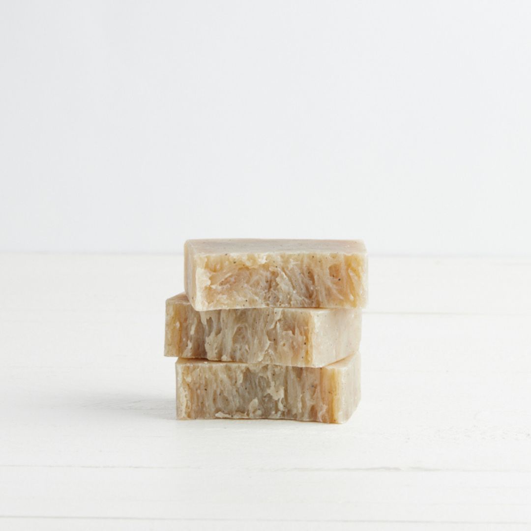 Sebesta Apothecary Seasonal Soap stack of 3 bars with speckles in them 