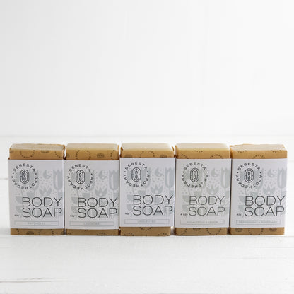 5 bars of body soap Sebesta Apothecary Branding white background
