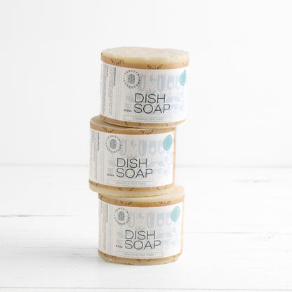 3 large cylinder bars of soap stacked with Sebesta Apothecary Branding on white background