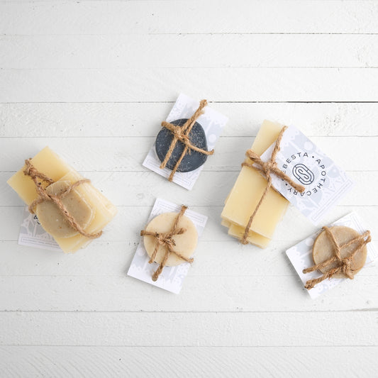 Sebesta Apothecary slices of soap on white background