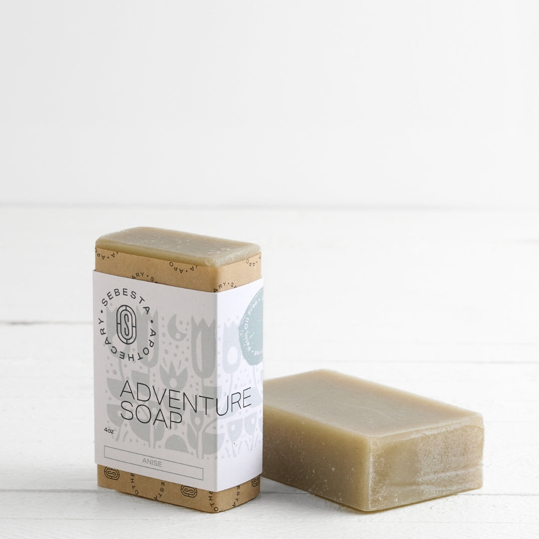 Bar of Sebesta Apothecary Soap Sebesta Apothecary Branding White Background One Tipped on counter