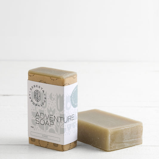 Bar of Sebesta Apothecary Soap Sebesta Apothecary Branding White Background One Tipped on counter