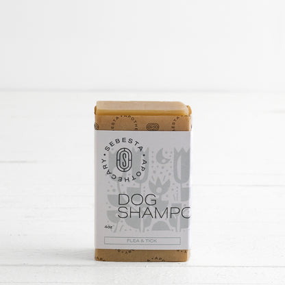 Single Bar of Dog Shampoo Soap with Sebesta Apothecary Branding on a white background