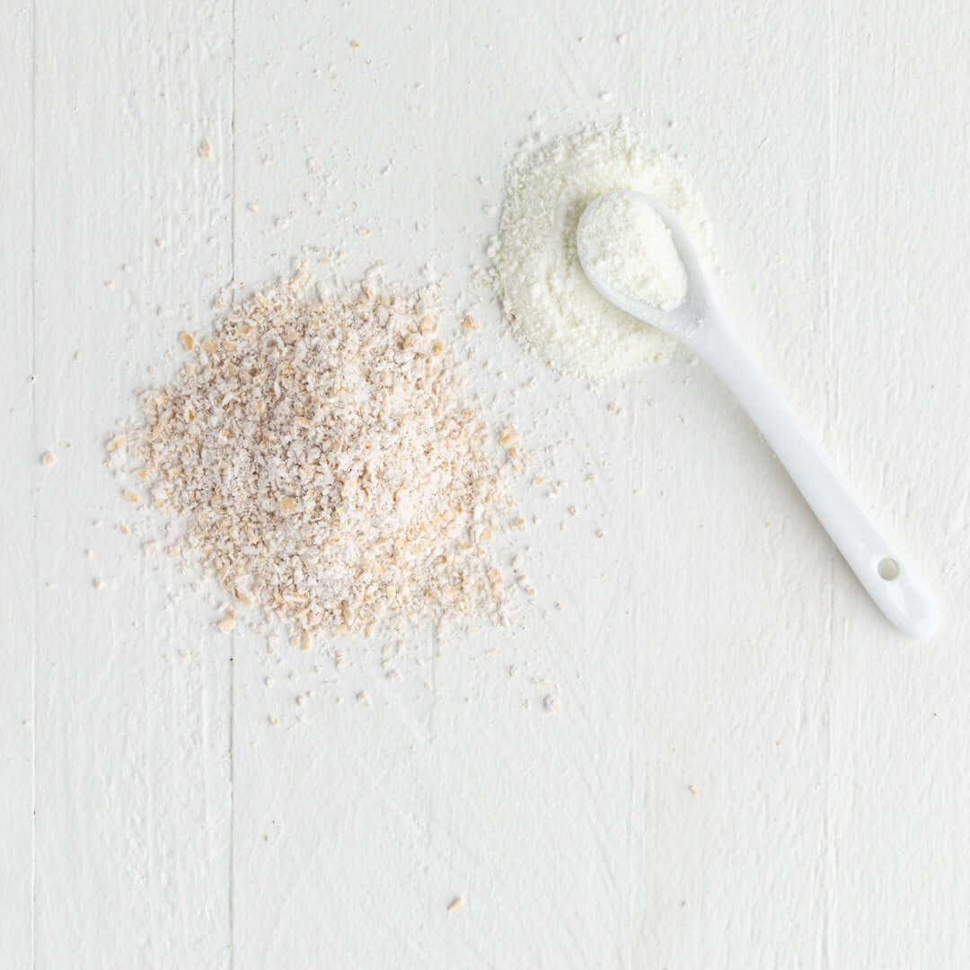 Sebesta Apothecary Zero Waste Ground Oatmeal and Dry Milk in Spoon