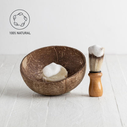 Sebesta Apothecary Coconut Bowl and Shave Bar and Brush 100 PERC NATURAL LOGO