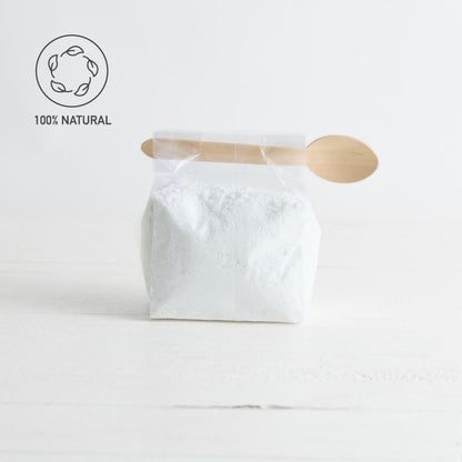 Sebesta Apothecary Dish Powder in Biodegradable bag with bamboo spoon 100 PERC NATURAL LOGO