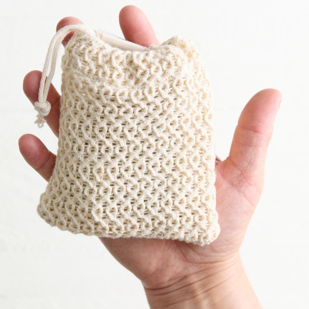 Sebesta Apothecary Eco Soap Bag Single Mesh Side with Bar in Hand