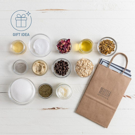 Sebesta Apothecary Handmade Spa DIY Kit - Ingredients in Bowls GIFT IDEA LOGO