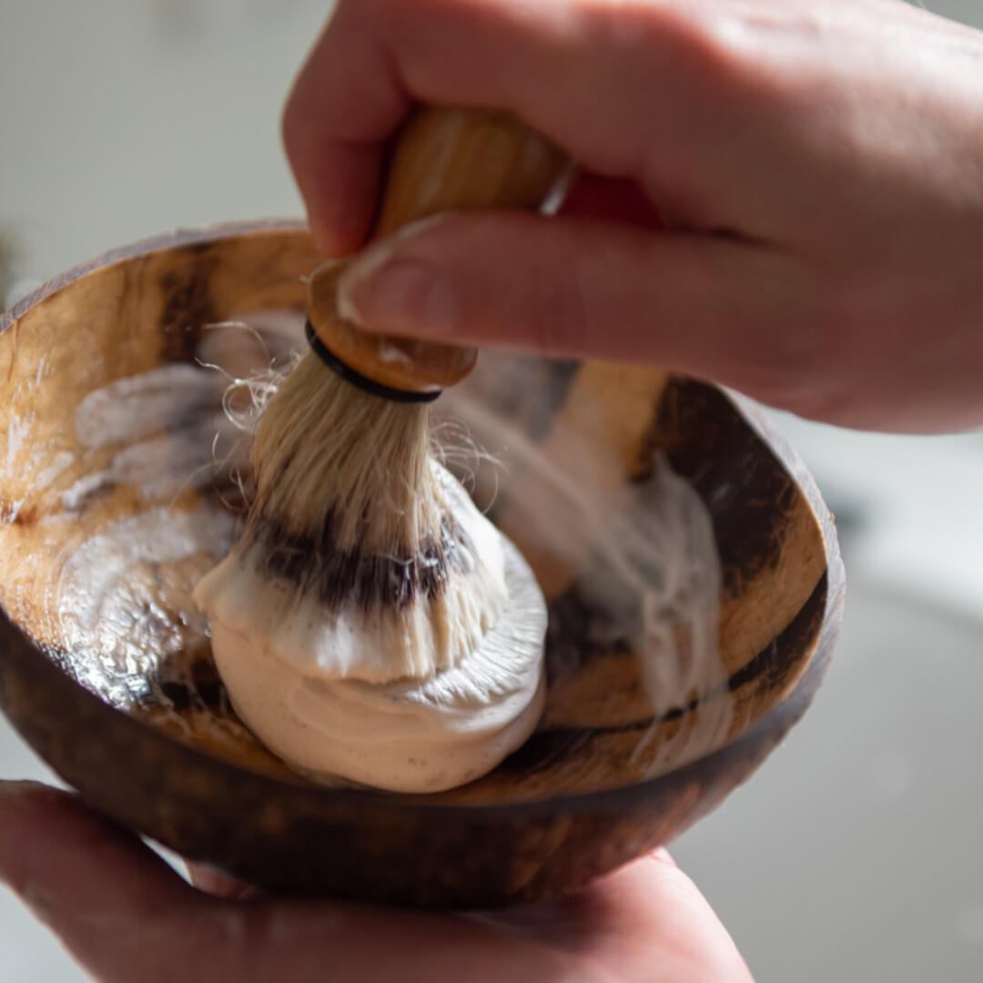 Sebesta Apothecary Shave Brush Horse Zero Waste in Bowl in Use